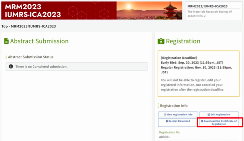 Click “Download the Certificate of Registration”